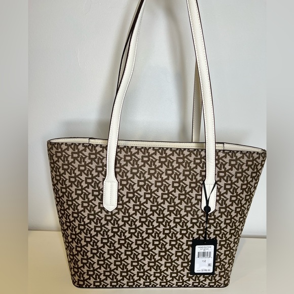 NWT DKNY TOTE SHOULDER BAG WHITE/BROWN - Picture 6 of 13